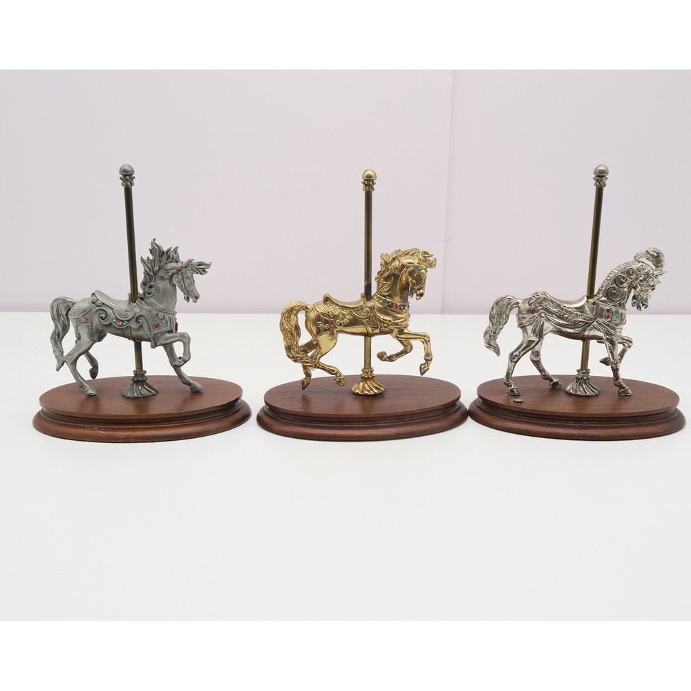 Vintage Chilmark‎ Carousel Horse Set of 3 LTD 1987 Jeweled Figurines Wood Base